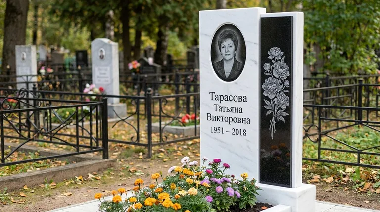 Памятник с гравировкой пионов — выполненная работа «Тарасова» в Томске