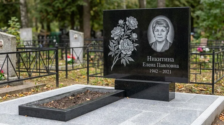 Памятник с гравировкой пионов — выполненная работа «Никитина» в Томске