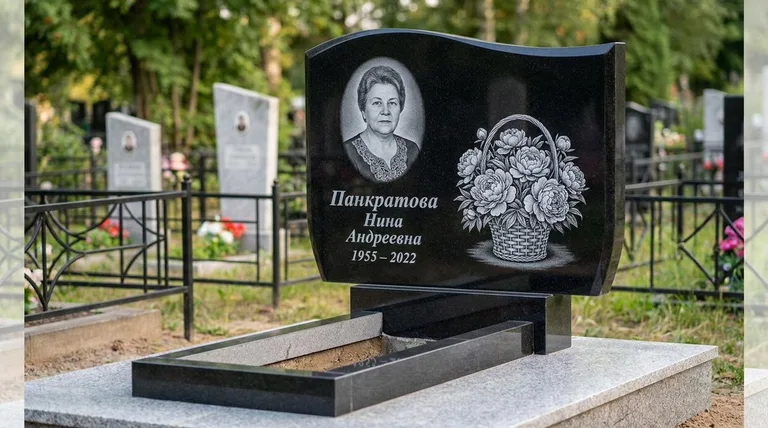 Памятник с гравировкой пионов — выполненная работа «Панкратова» в Томске