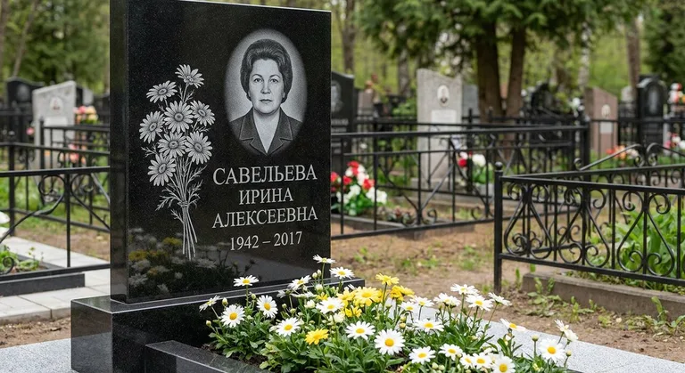 Памятник с гравировкой ромашек — выполненная работа «Савельева» в Томске