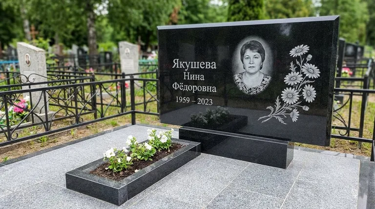 Памятник с гравировкой ромашек — выполненная работа «Якушева» в Томске