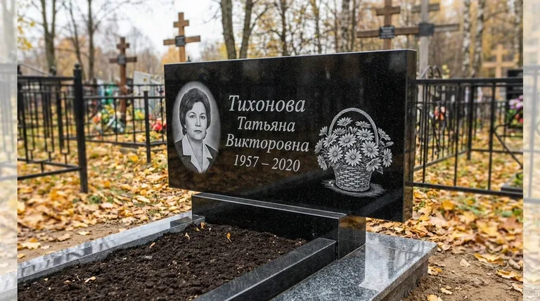 Памятник с гравировкой ромашек — выполненная работа «Тихонова» в Томске