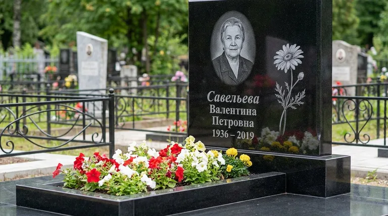 Памятник с гравировкой ромашек — выполненная работа «Савельева» в Томске