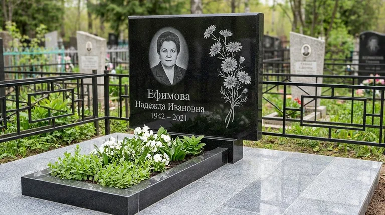 Памятник с гравировкой ромашек — выполненная работа «Ефимова» в Томске