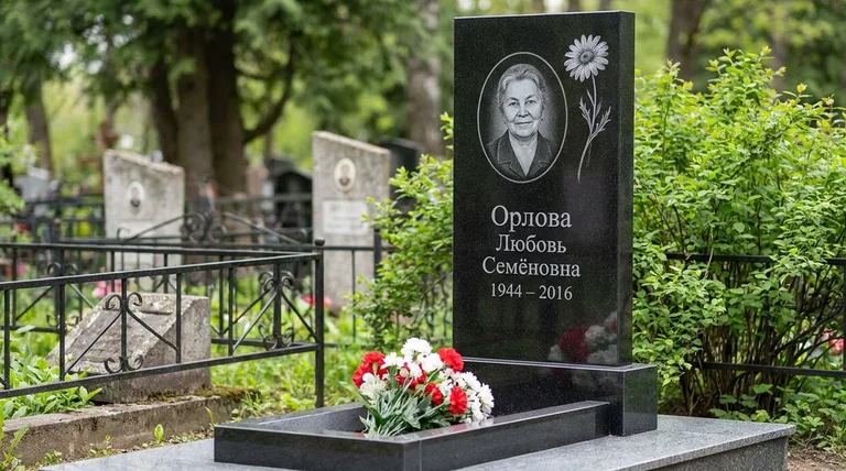 Памятник с гравировкой ромашек — выполненная работа «Орлова» в Томске