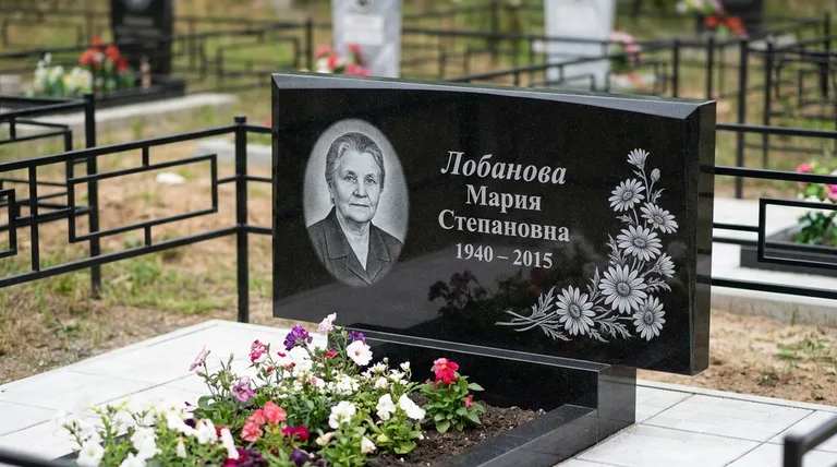 Памятник с гравировкой ромашек — выполненная работа «Лобанова» в Томске