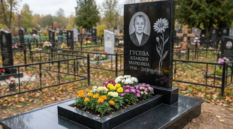 Памятник с гравировкой ромашек — выполненная работа «Гусева» в Томске