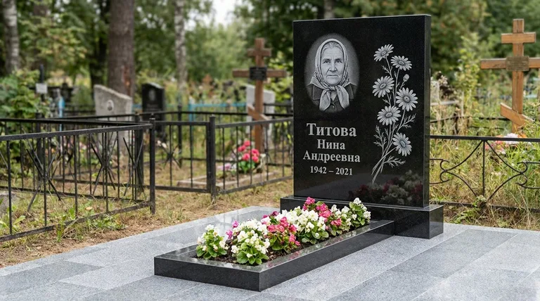 Памятник с гравировкой ромашек — выполненная работа «Титова» в Томске