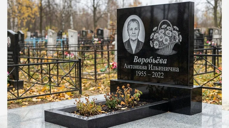 Памятник с гравировкой ромашек — выполненная работа «Воробьёва» в Томске