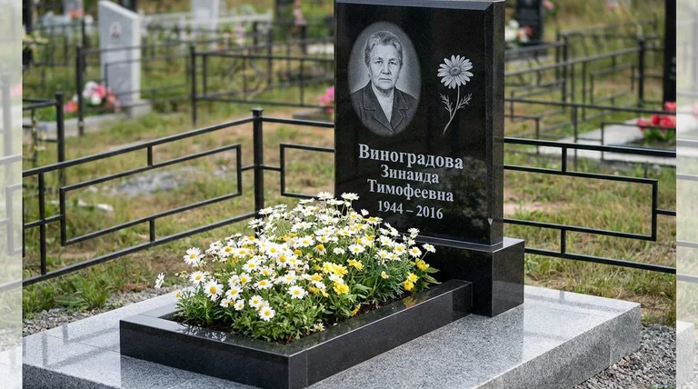 Памятник с гравировкой ромашек — выполненная работа «Виноградова» в Томске