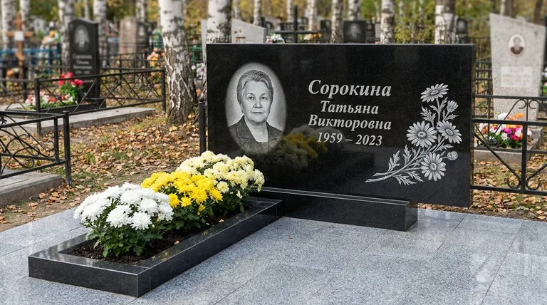 Памятник с гравировкой ромашек — выполненная работа «Сорокина» в Томске