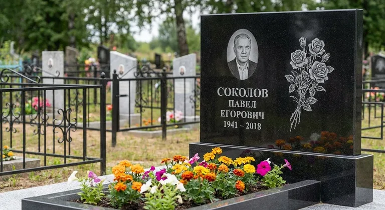 Памятник с гравировкой роз — выполненная работа «Соколов» в Томске