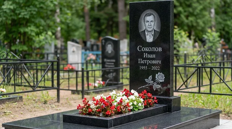 Памятник с гравировкой роз — выполненная работа «Соколов» в Томске