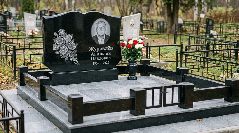 Памятник с гравировкой роз — выполненная работа «Журавлёв» в Томске