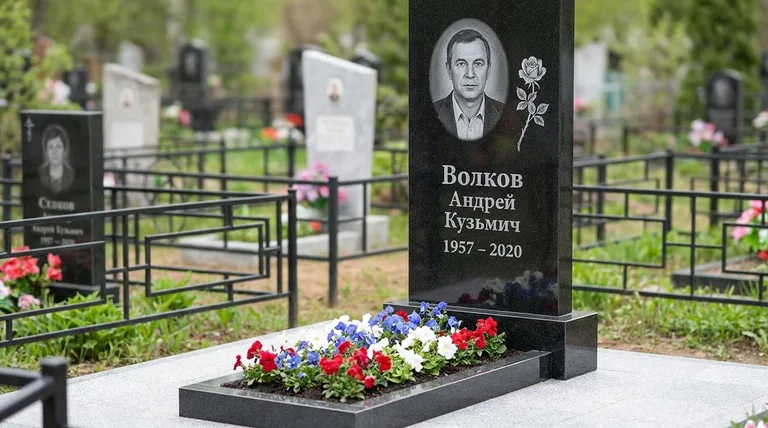 Памятник с гравировкой роз — выполненная работа «Волков» в Томске