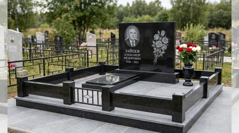 Памятник с гравировкой роз — выполненная работа «Зайцев» в Томске