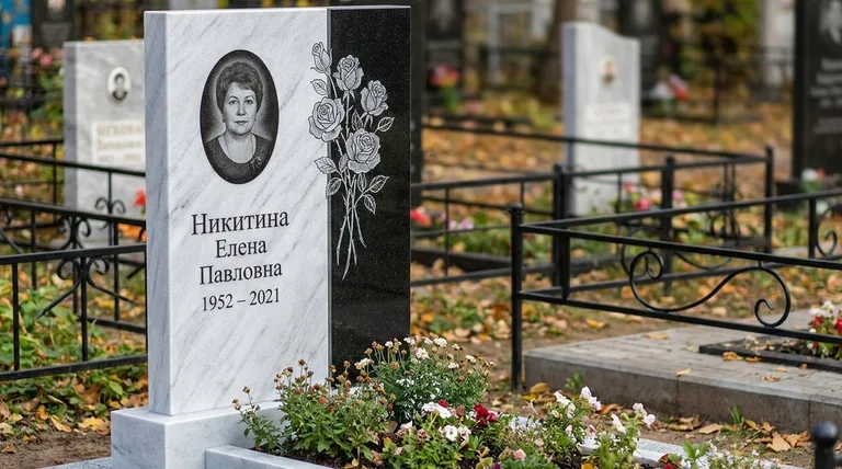 Памятник с гравировкой роз — выполненная работа «Никитина» в Томске