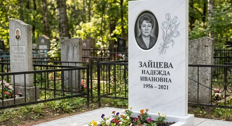 Памятник с гравировкой тюльпанов — выполненная работа «Зайцева» в Томске