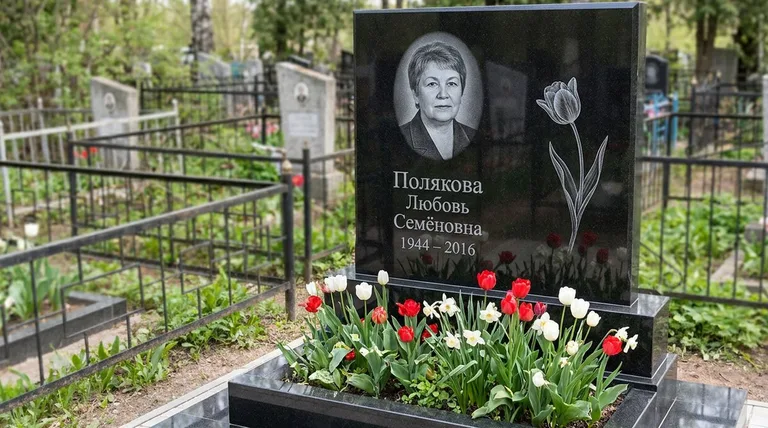 Памятник с гравировкой тюльпанов — выполненная работа «Полякова» в Томске