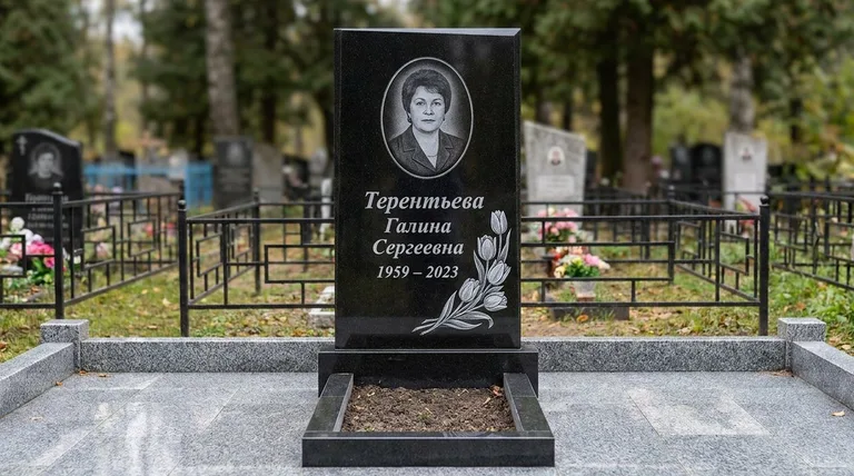 Памятник с гравировкой тюльпанов — выполненная работа «Терентьева» в Томске