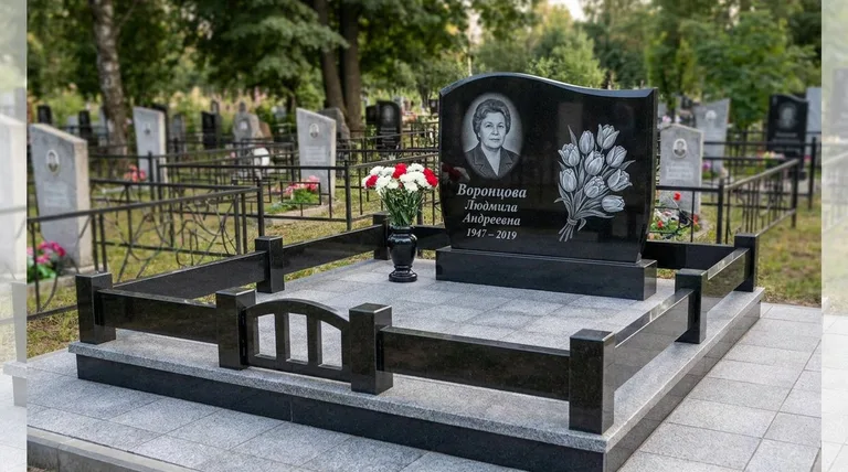 Памятник с гравировкой тюльпанов — выполненная работа «Воронцова» в Томске
