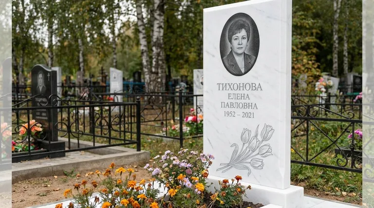 Памятник с гравировкой тюльпанов — выполненная работа «Тихонова» в Томске