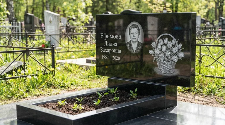 Памятник с гравировкой тюльпанов — выполненная работа «Ефимова» в Томске