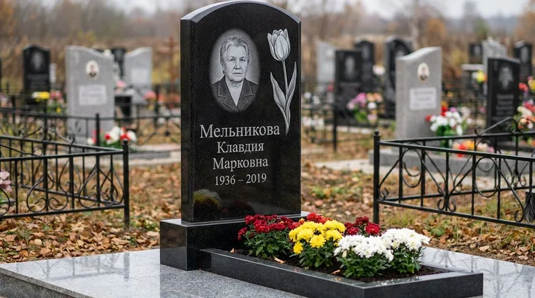 Памятник с гравировкой тюльпанов — выполненная работа «Мельникова» в Томске