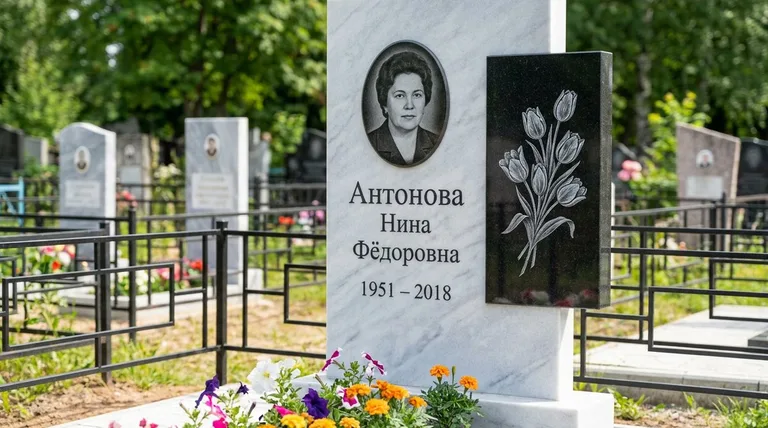 Памятник с гравировкой тюльпанов — выполненная работа «Антонова» в Томске
