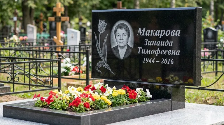Памятник с гравировкой тюльпанов — выполненная работа «Макарова» в Томске
