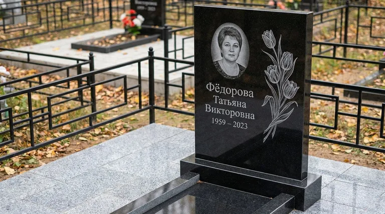 Памятник с гравировкой тюльпанов — выполненная работа «Фёдорова» в Томске