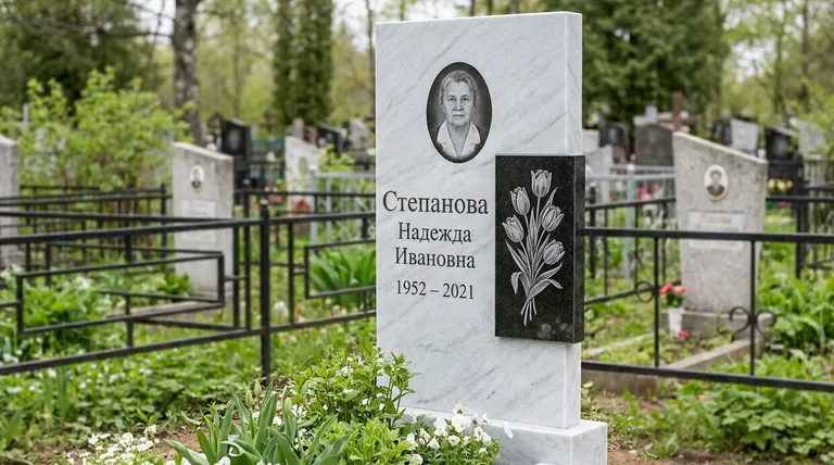 Памятник с гравировкой тюльпанов — выполненная работа «Степанова» в Томске