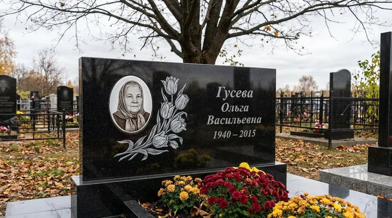 Памятник с гравировкой тюльпанов — выполненная работа «Гусева» в Томске