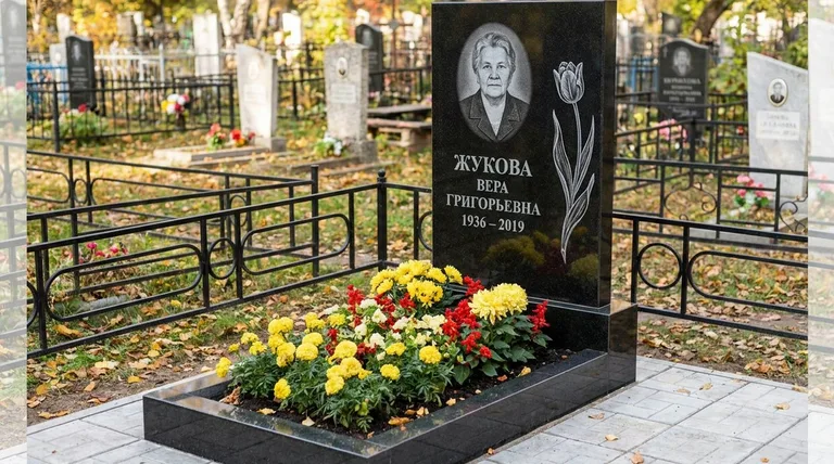Памятник с гравировкой тюльпанов — выполненная работа «Жукова» в Томске