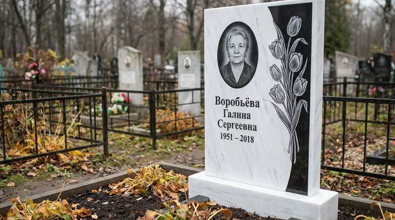 Памятник с гравировкой тюльпанов — выполненная работа «Воробьёва» в Томске