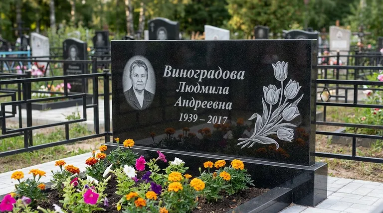 Памятник с гравировкой тюльпанов — выполненная работа «Виноградова» в Томске