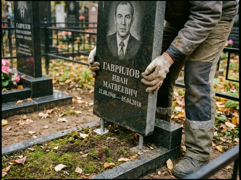 Демонтаж гранитного памятника (стелы) с могилы в Томске