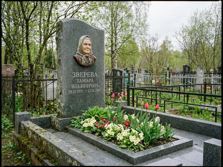 Керамический портрет на летнем кладбище в Томске