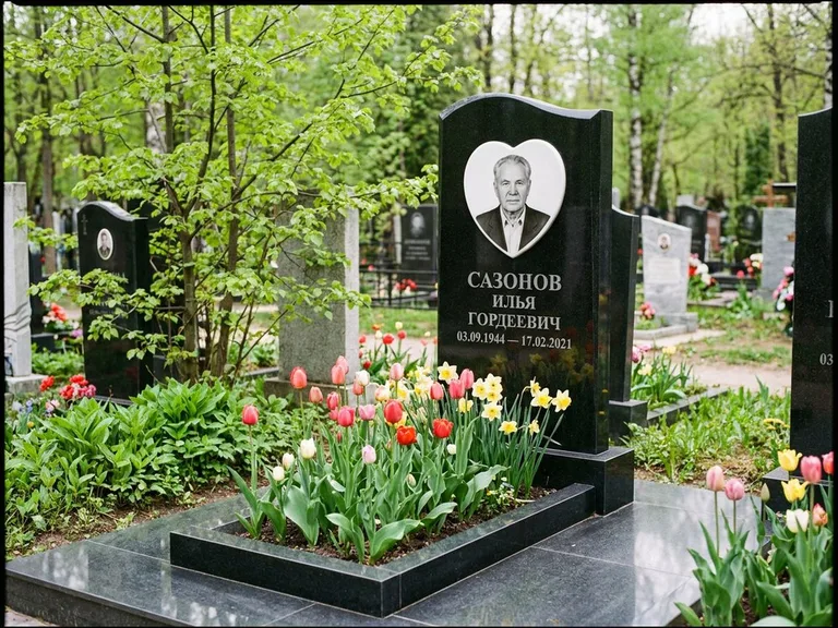 Цветной керамический портрет на памятнике в Томске