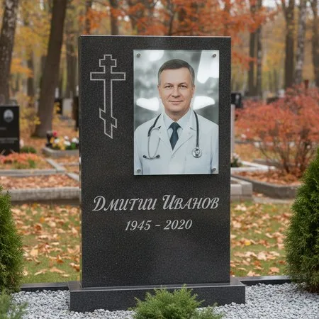 Портрет на стекле 180×240 мм на чёрной стеле в Томске