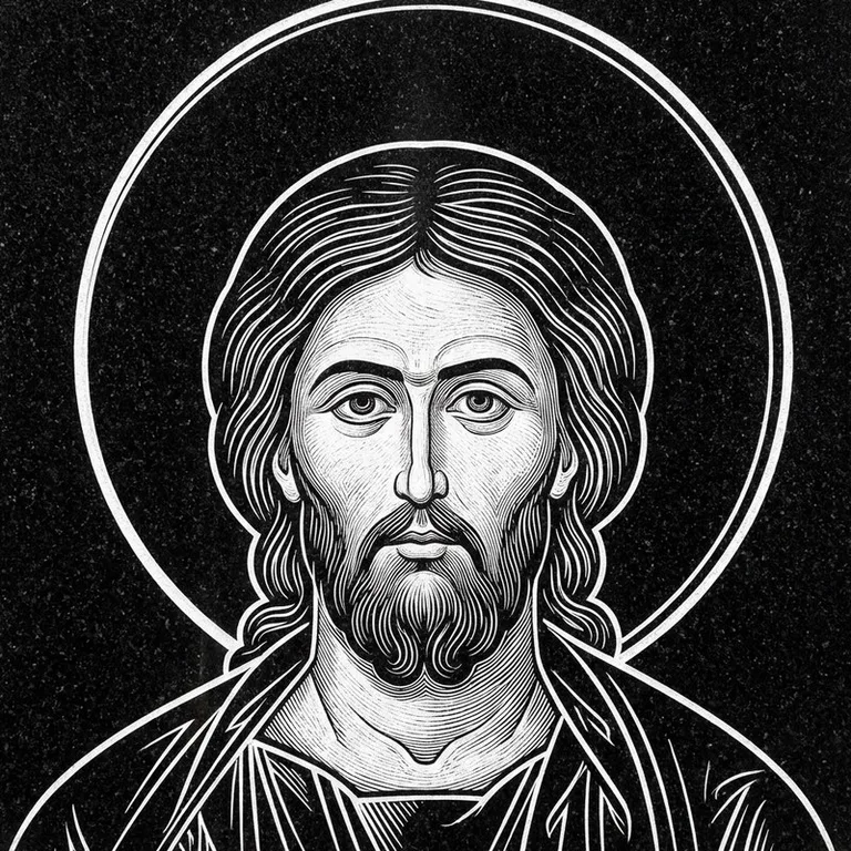 Эскиз иконы: Архангел Михаил — воинам и мужчинам, гравировка на памятник в Томске