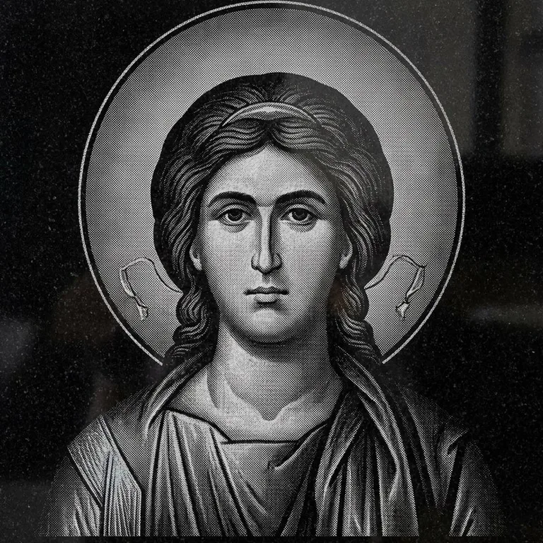 Эскиз иконы: Архангел Михаил (полутон) — образ архангела в полутонах, гравировка на памятник в Томске