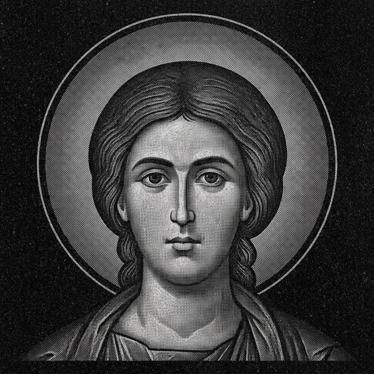 Эскиз иконы: Георгий Победоносец (полутон) — воинский образ, гравировка на памятник в Томске