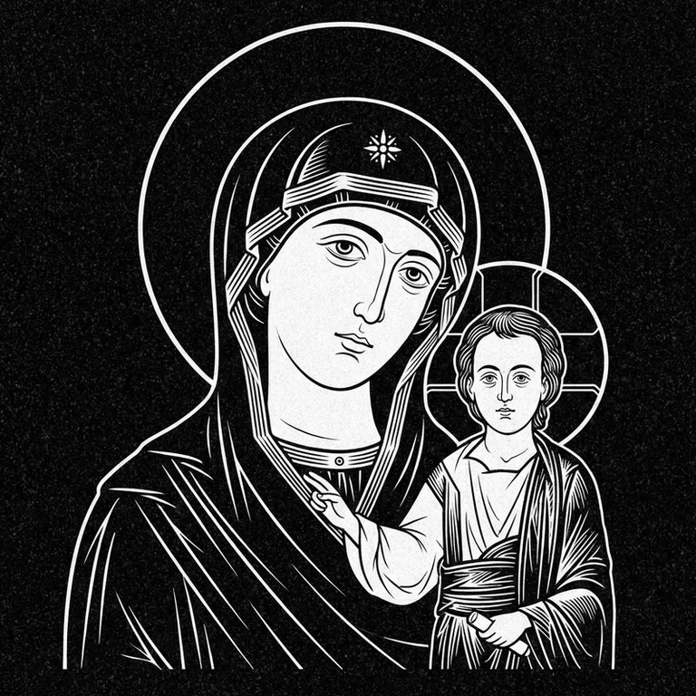 Эскиз иконы: «Утоли моя печали» — облегчение скорби, гравировка на памятник в Томске