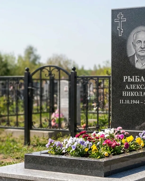 Двойной памятник под ключ с ярким цветником в Томске