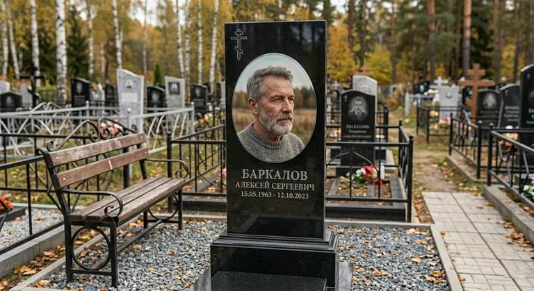 Овальный портрет на стекле на чёрной гранитной стеле в Томске