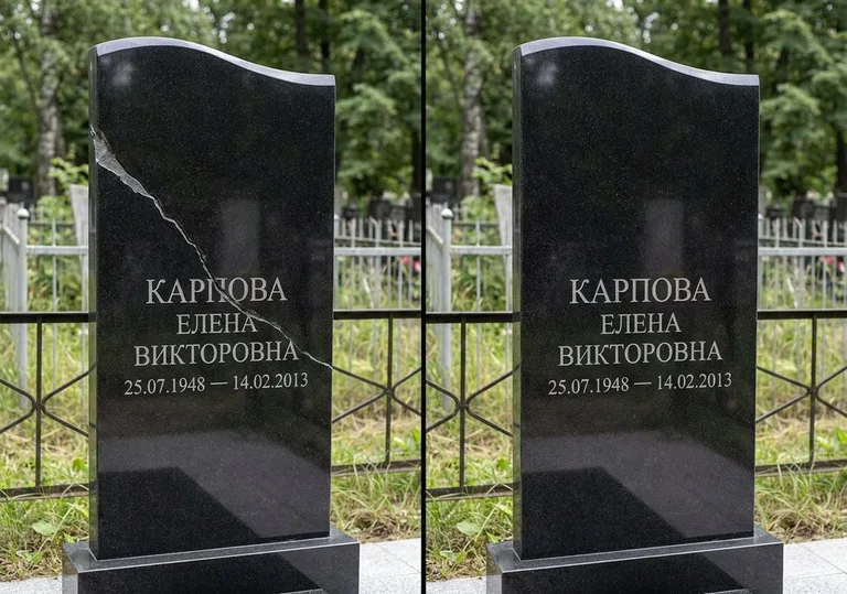 Заделка трещины на чёрном граните: до и после в Томске
