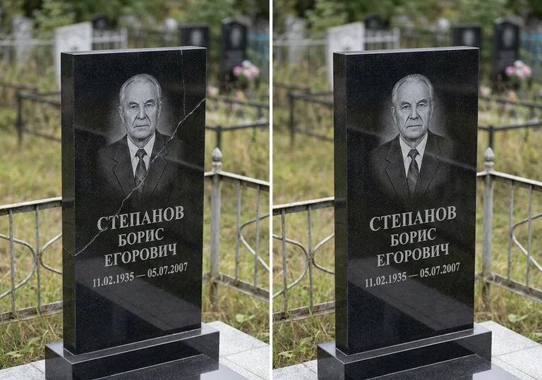 Восстановление надписи и портрета на памятнике: до и после в Томске