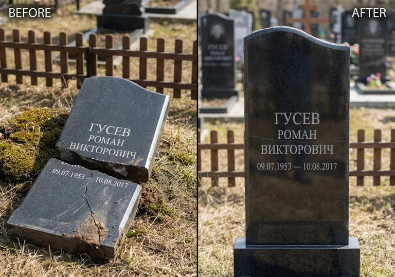 Склейка расколотого памятника: до и после в Томске
