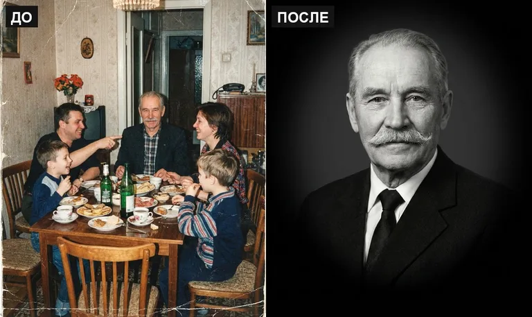 Ретушь фото на памятник — выделение из группового: до и после в Томске